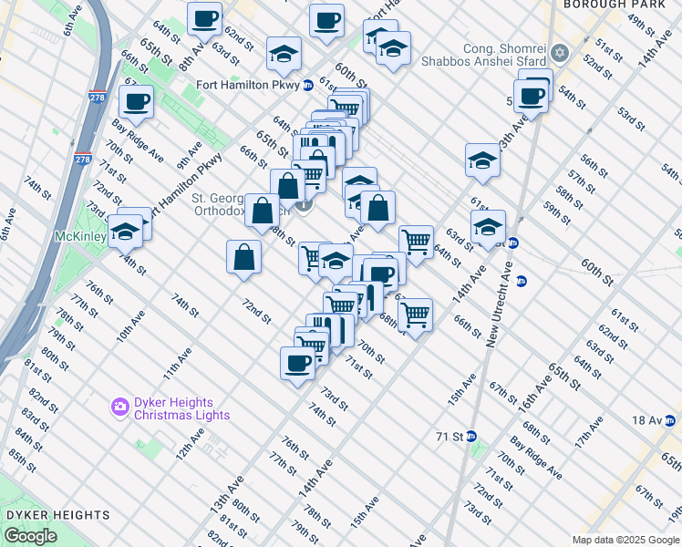 map of restaurants, bars, coffee shops, grocery stores, and more near 6714 12th Avenue in Brooklyn