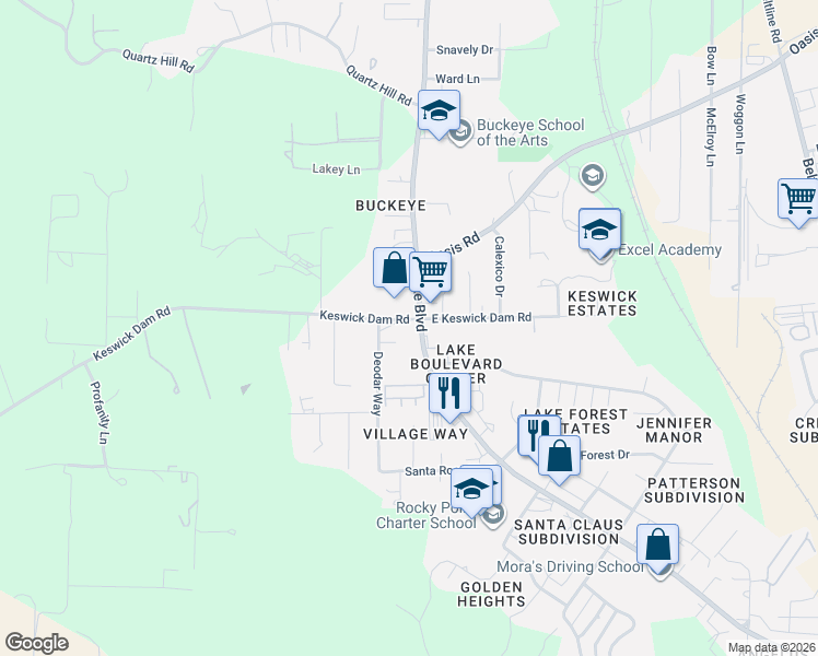 map of restaurants, bars, coffee shops, grocery stores, and more near 1350 Lake Boulevard in Redding