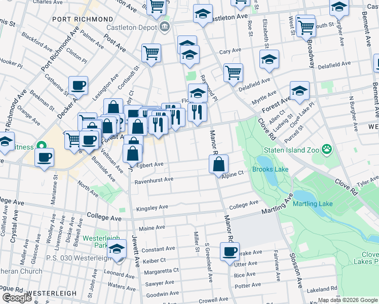 map of restaurants, bars, coffee shops, grocery stores, and more near 178 Greenleaf Avenue in Staten Island