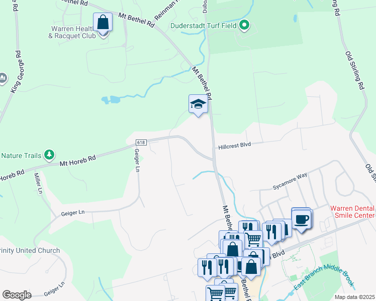 map of restaurants, bars, coffee shops, grocery stores, and more near 220 Mount Horeb Road in Warren