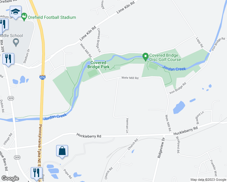 map of restaurants, bars, coffee shops, grocery stores, and more near 2340 Herman Lane in Allentown