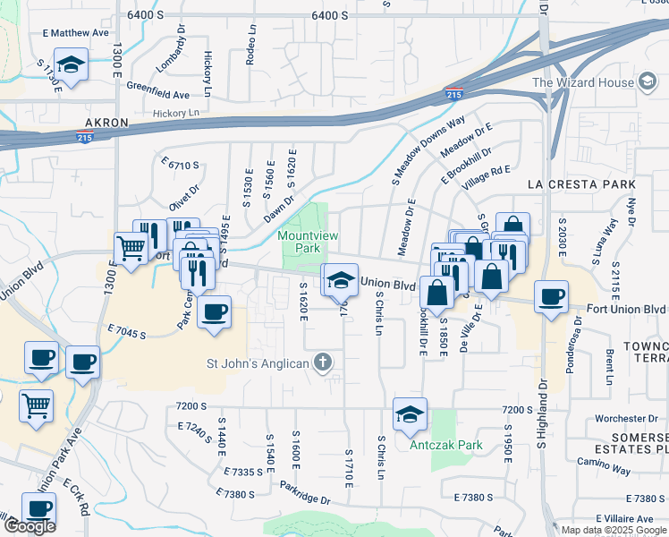 map of restaurants, bars, coffee shops, grocery stores, and more near 1685 Fort Union Boulevard in Cottonwood Heights