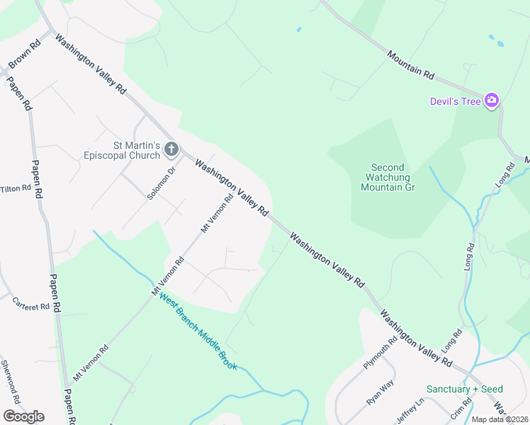 map of restaurants, bars, coffee shops, grocery stores, and more near 1417 Washington Valley Road in Bridgewater Township