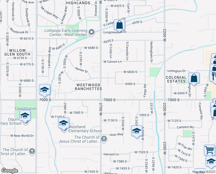 map of restaurants, bars, coffee shops, grocery stores, and more near 6918 South Harvest Circle in West Jordan