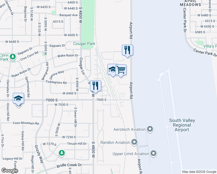 map of restaurants, bars, coffee shops, grocery stores, and more near 6899 Florentine Way in West Jordan