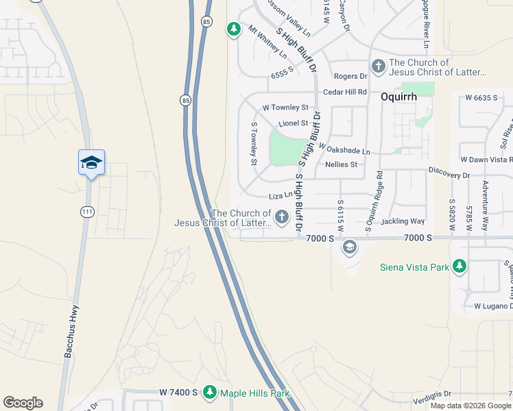 map of restaurants, bars, coffee shops, grocery stores, and more near 6357 Oquirrh Point Road in West Jordan