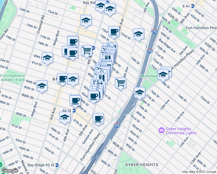 map of restaurants, bars, coffee shops, grocery stores, and more near 516 79th Street in Brooklyn