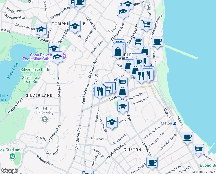 map of restaurants, bars, coffee shops, grocery stores, and more near 51 Gordon Street in Staten Island