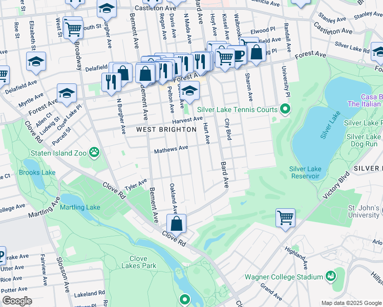 map of restaurants, bars, coffee shops, grocery stores, and more near 83 Mathews Avenue in Staten Island