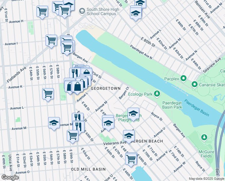 map of restaurants, bars, coffee shops, grocery stores, and more near 1273 East 72nd Street in Brooklyn