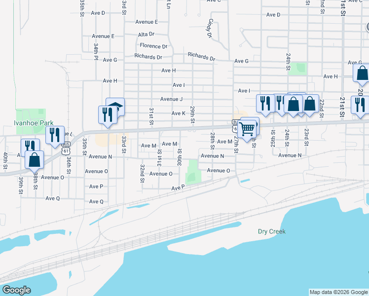 map of restaurants, bars, coffee shops, grocery stores, and more near 2902 Avenue L in Fort Madison