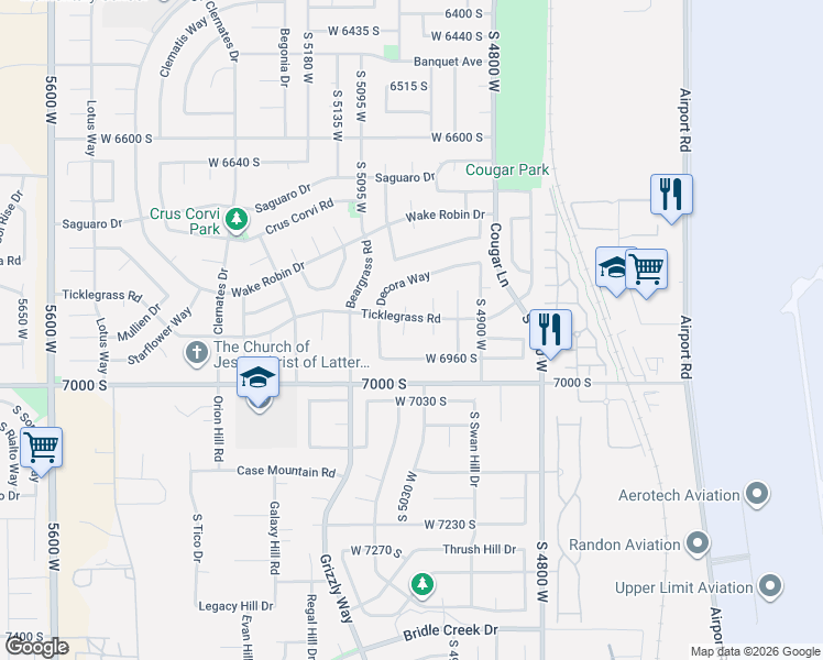 map of restaurants, bars, coffee shops, grocery stores, and more near 6898 Coneflower Court in West Jordan