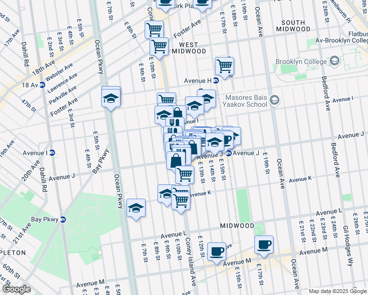 map of restaurants, bars, coffee shops, grocery stores, and more near 946 East 12th Street in Brooklyn