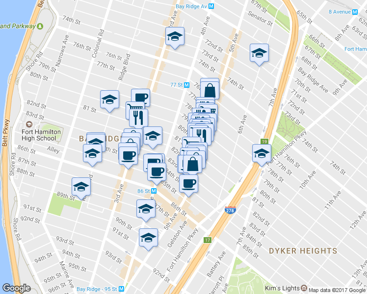 map of restaurants, bars, coffee shops, grocery stores, and more near 416 81st Street in Brooklyn