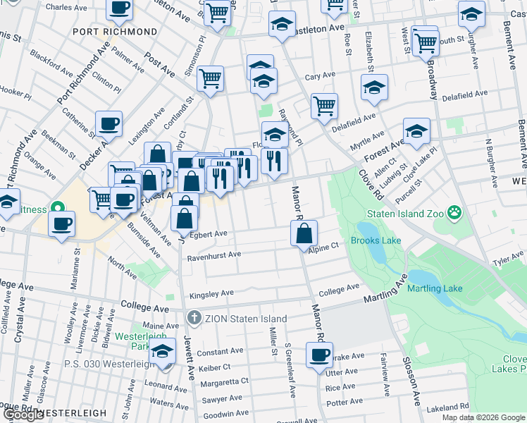 map of restaurants, bars, coffee shops, grocery stores, and more near 178 Greenleaf Avenue in Staten Island