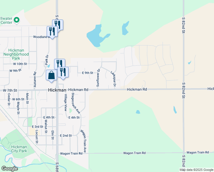 map of restaurants, bars, coffee shops, grocery stores, and more near 800 Goldenrod Circle in Hickman