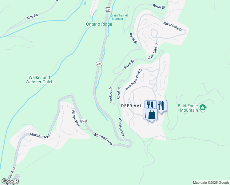 map of restaurants, bars, coffee shops, grocery stores, and more near 6605 Lookout Drive in Park City