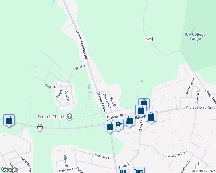 map of restaurants, bars, coffee shops, grocery stores, and more near 20 Shearer Avenue in Indiana