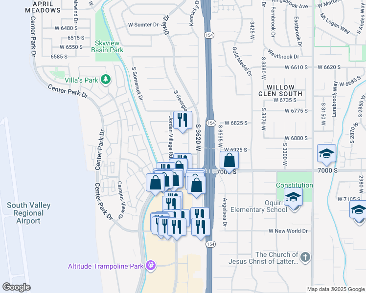 map of restaurants, bars, coffee shops, grocery stores, and more near 3683 West Atlanta Circle in West Jordan
