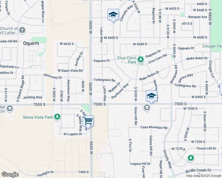 map of restaurants, bars, coffee shops, grocery stores, and more near 6922 Mullien Drive in West Jordan