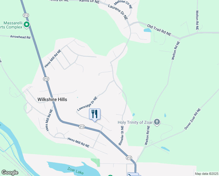 map of restaurants, bars, coffee shops, grocery stores, and more near 9997 Lawnridge Drive Northeast in Bolivar