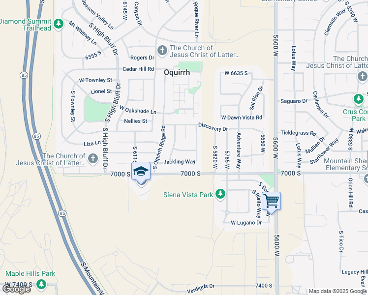 map of restaurants, bars, coffee shops, grocery stores, and more near 5934 Feldspar Way in West Jordan
