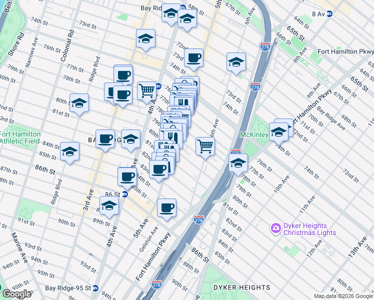 map of restaurants, bars, coffee shops, grocery stores, and more near 516 79th Street in Brooklyn