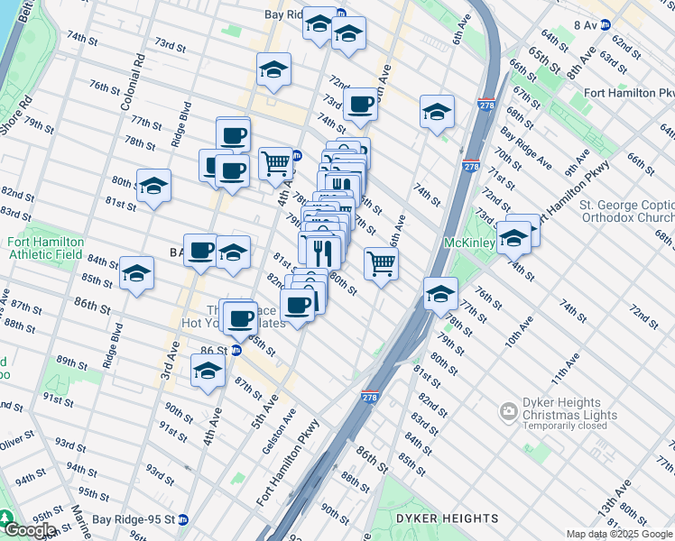 map of restaurants, bars, coffee shops, grocery stores, and more near 516 79th Street in Brooklyn