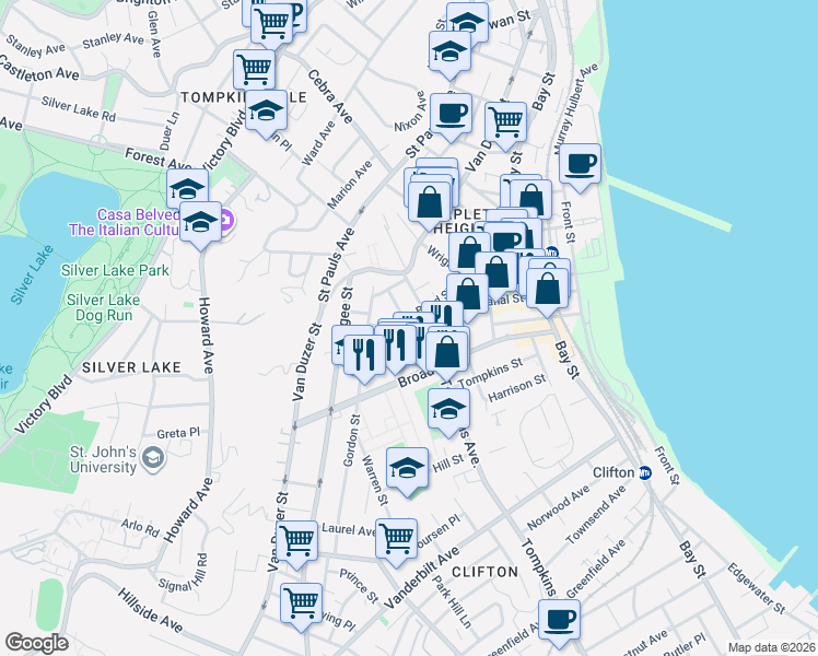 map of restaurants, bars, coffee shops, grocery stores, and more near 155 Boyd Street in Staten Island