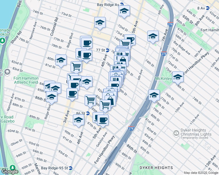 map of restaurants, bars, coffee shops, grocery stores, and more near 461 81 Street in Brooklyn