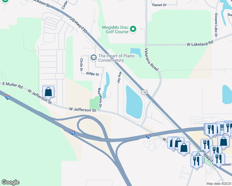 map of restaurants, bars, coffee shops, grocery stores, and more near 154 Jay Avenue in Morton