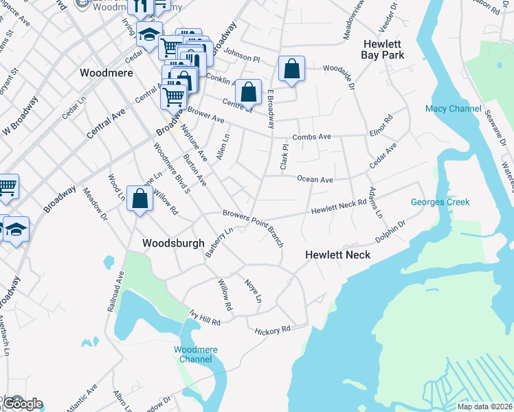 map of restaurants, bars, coffee shops, grocery stores, and more near 115 Harold Road in Woodmere