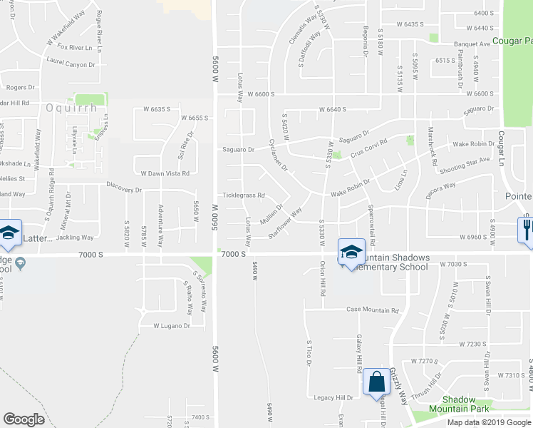 map of restaurants, bars, coffee shops, grocery stores, and more near 6875 Salix Circle in West Jordan