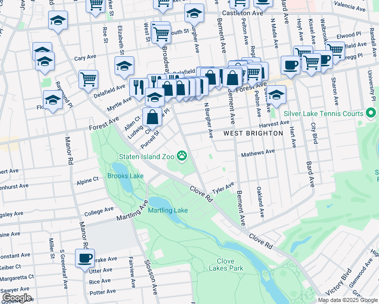 map of restaurants, bars, coffee shops, grocery stores, and more near in Staten Island
