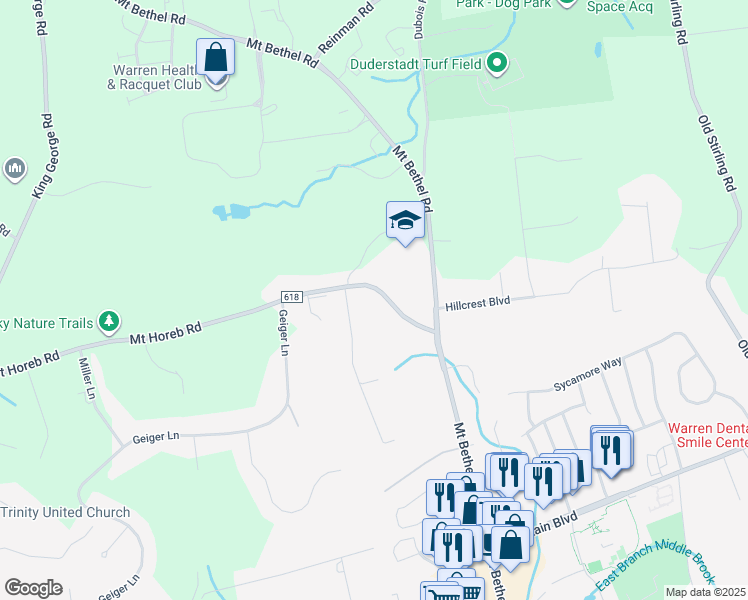 map of restaurants, bars, coffee shops, grocery stores, and more near 220 Mount Horeb Road in Warren