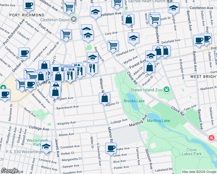map of restaurants, bars, coffee shops, grocery stores, and more near 26 Dore Court in Staten Island