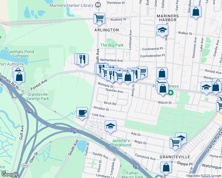 map of restaurants, bars, coffee shops, grocery stores, and more near 75 Spartan Avenue in Staten Island