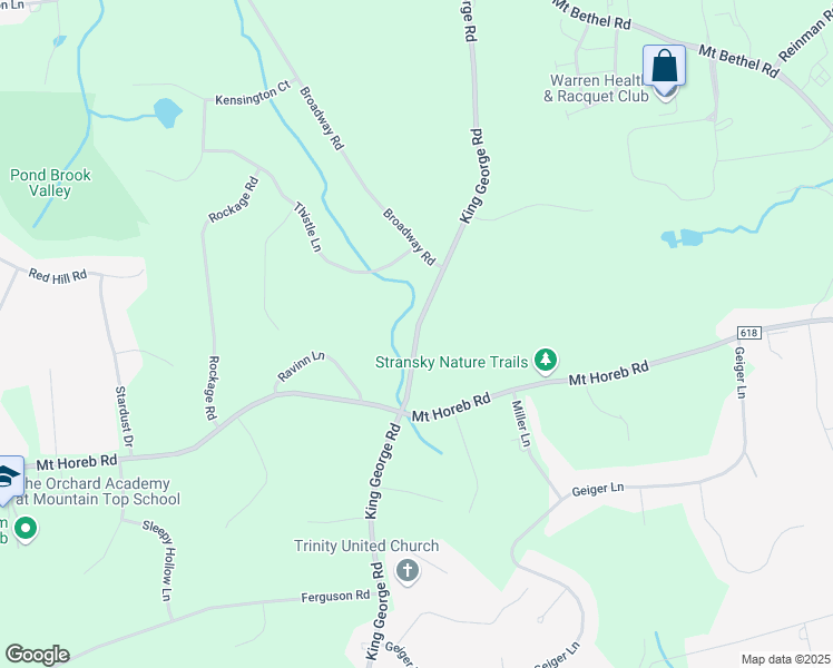 map of restaurants, bars, coffee shops, grocery stores, and more near King George Road in Somerset County