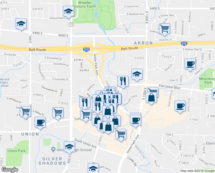 map of restaurants, bars, coffee shops, grocery stores, and more near 6904 Countrywoods Circle in Cottonwood Heights