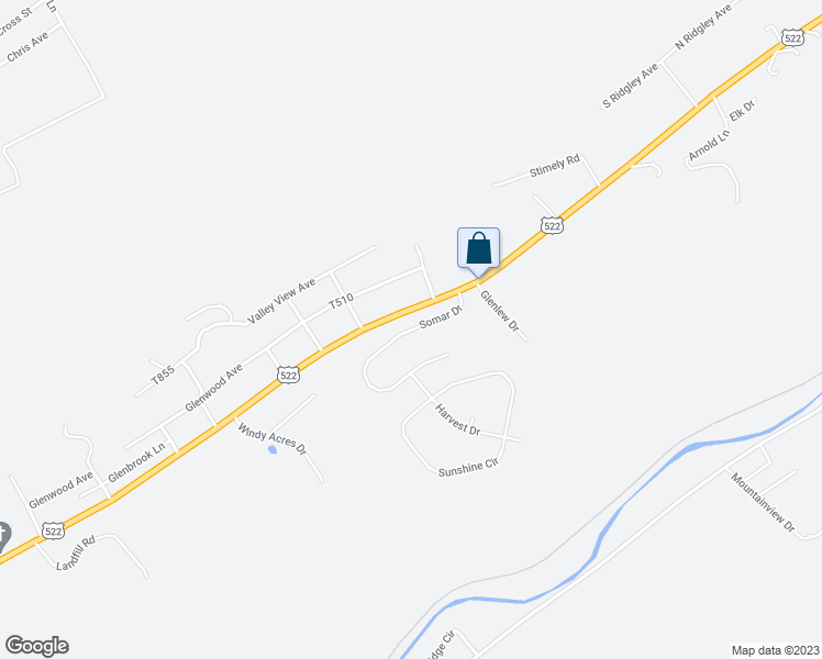 map of restaurants, bars, coffee shops, grocery stores, and more near Somar Drive in Lewistown