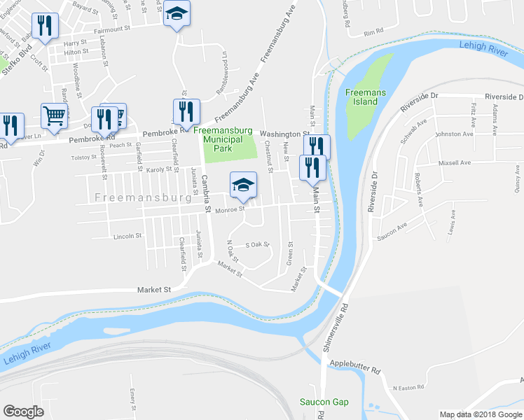 map of restaurants, bars, coffee shops, grocery stores, and more near 81 Walnut Street in Freemansburg