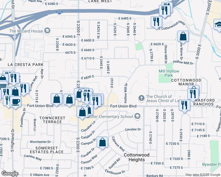 map of restaurants, bars, coffee shops, grocery stores, and more near in Cottonwood Heights