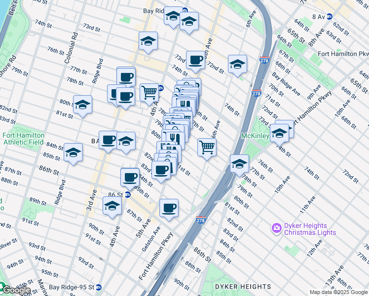 map of restaurants, bars, coffee shops, grocery stores, and more near 516 79th Street in Brooklyn