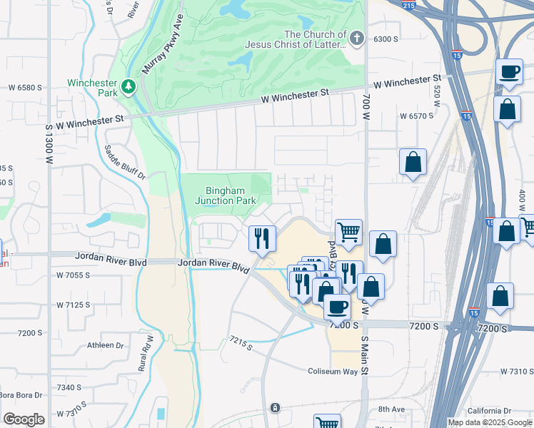 map of restaurants, bars, coffee shops, grocery stores, and more near in West Jordan