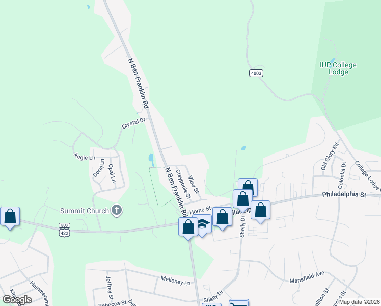 map of restaurants, bars, coffee shops, grocery stores, and more near 20 Shearer Avenue in Indiana