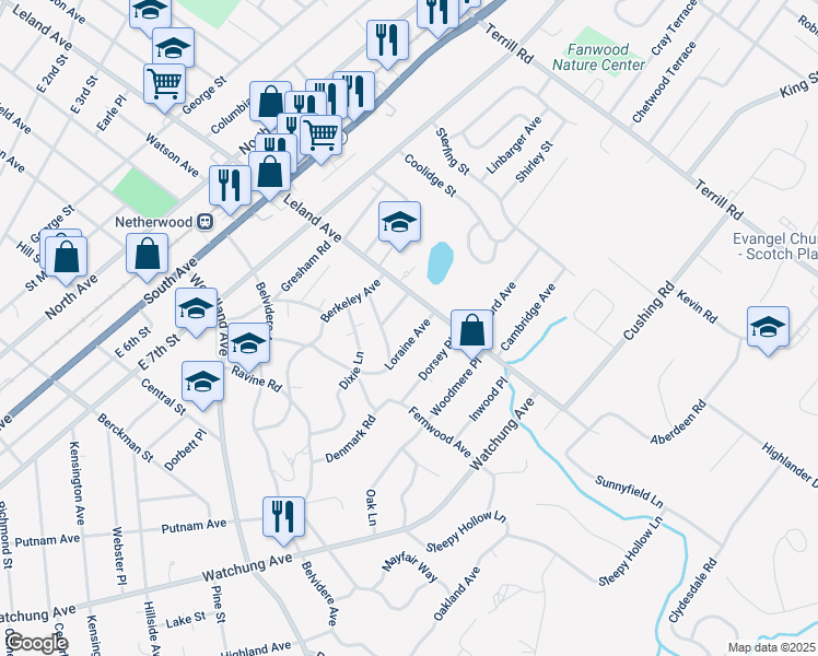 map of restaurants, bars, coffee shops, grocery stores, and more near 1169-73 Loraine Avenue in Plainfield
