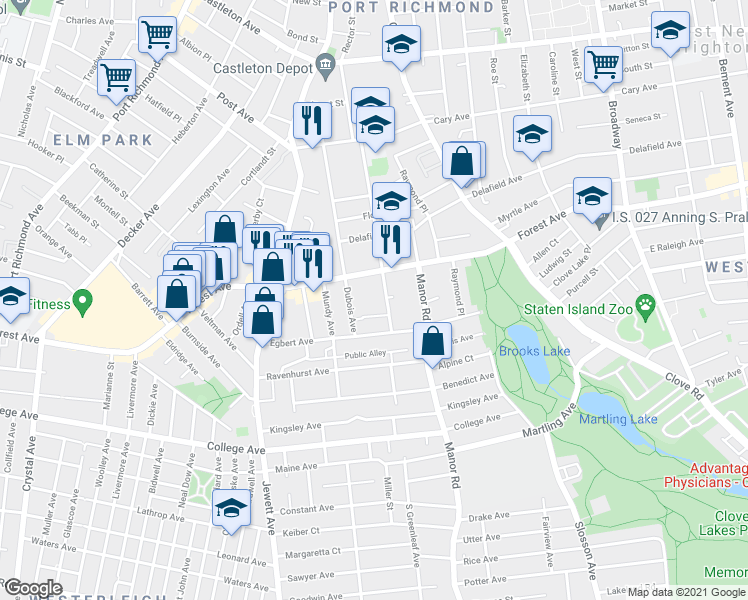 map of restaurants, bars, coffee shops, grocery stores, and more near 178 Greenleaf Avenue in Staten Island