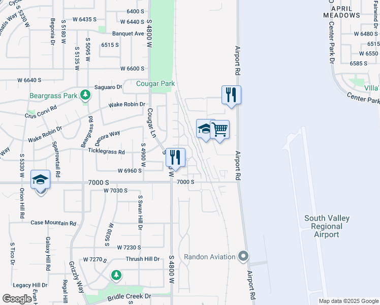 map of restaurants, bars, coffee shops, grocery stores, and more near 6900 Florentine Way in West Jordan