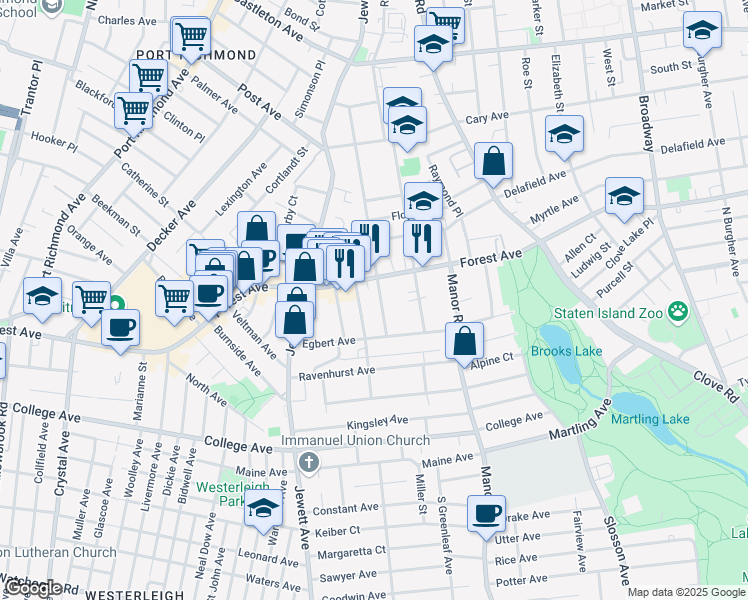 map of restaurants, bars, coffee shops, grocery stores, and more near 204 Dubois Avenue in Staten Island