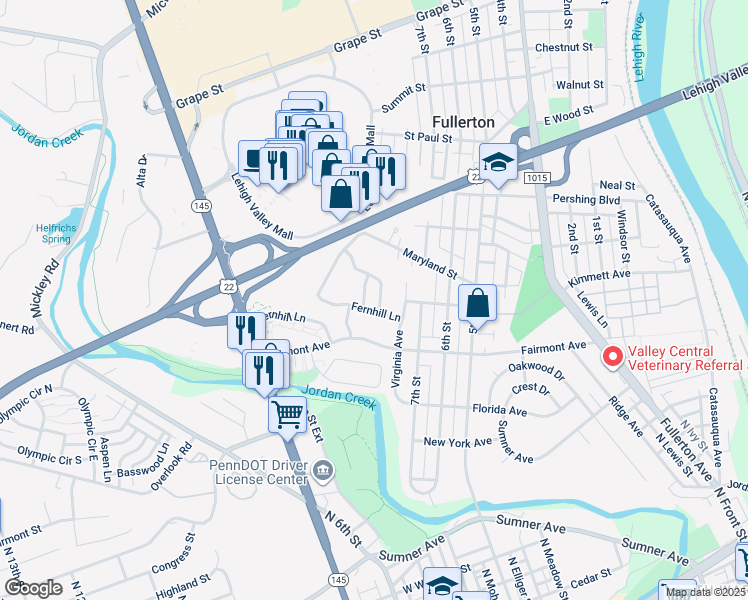 map of restaurants, bars, coffee shops, grocery stores, and more near 412 Carolina Avenue in Fullerton